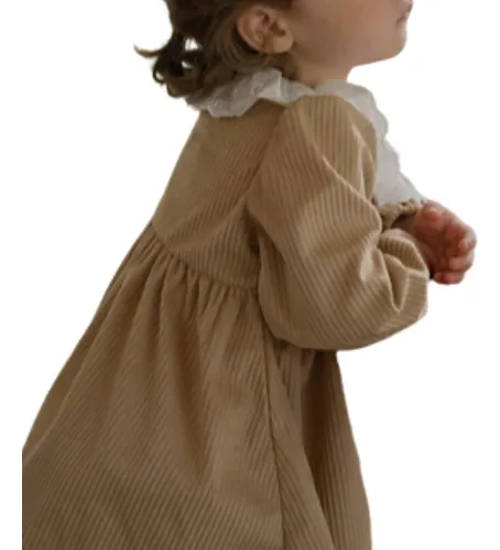Vestido En Pana Bebe Caramel Con Cuello