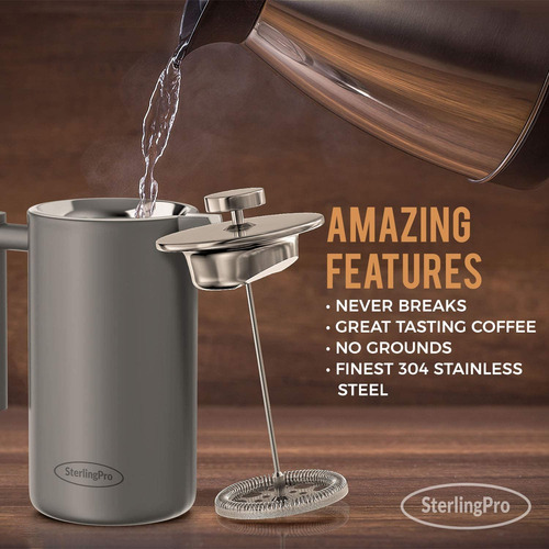 Cafetera De Prensa Francesa Sterlingpro, Capacidad 1l, Gris