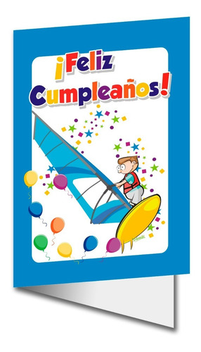 Dos Tarjetas De Feliz Cumpleaños Para Niños Windsurf Y Sobre