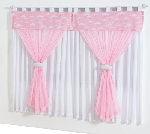 Cortina Infantil Quarto Menino E Menina Nuvem 2mts Cor Rosa