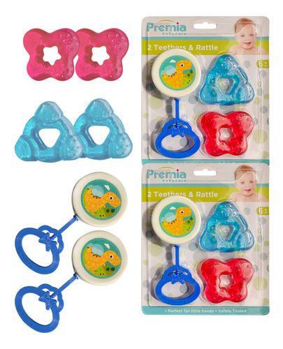 Pack De 2 Mordedores Y Sonajero Para Bebé, Set De 2 Premia Color Azul 20604 Azul