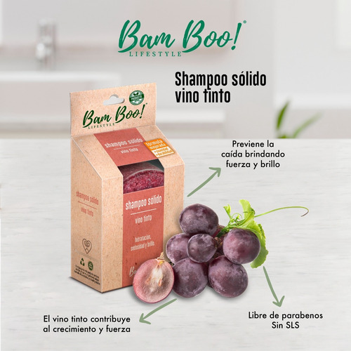 Imagen 5 de 8 de 50 Pack Shampoo Sólido Artesanal Vino Tinto 80 Gr Bam Boo!