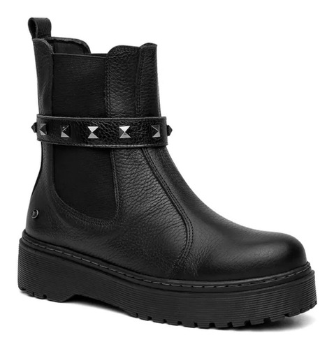 Bota De Dama Cuero Legitimo Borcego Plataforma Luna Black