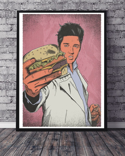 Cuadro Marco Negro 33x48 Elvis Presley Hamburguesa Fan Arte