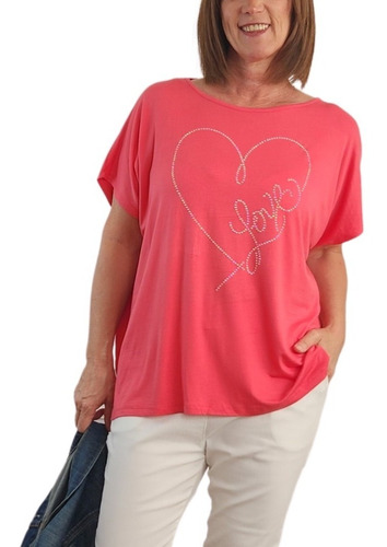 Remera Modal Talle Amplio Fernanda Con Aplique Corazón