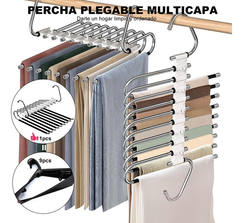 2pcs Acero Inoxidable Multifuncional Perchas Plegables