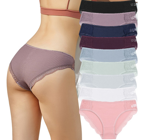 Bragas De Encaje Con Retazos De Algodón Para Mujer, 9 Unidad