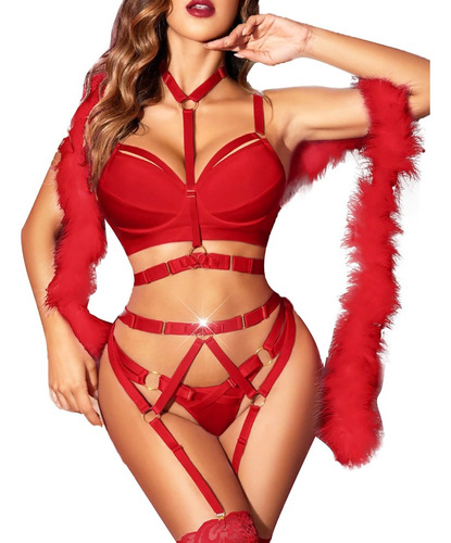 Babydoll Conjuntos De Lencería Mujer Liguero Arnés Y Brasier