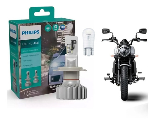 1 Unidade Lâmpada Moto Philips Ultinon Led H4 6200k + 1 T10