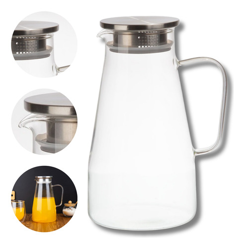 Jarra 1,8l Vidro Borossilicato Resistente Ao Fogo Tampa Inox