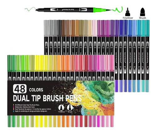 Plumones Punta Pincel Brush 48 Colores Marcadores Lettering