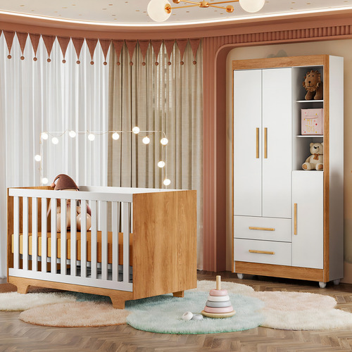 Quarto De Bebê Completo Lara 100% Mdf 3 Portas 2 Gavetas