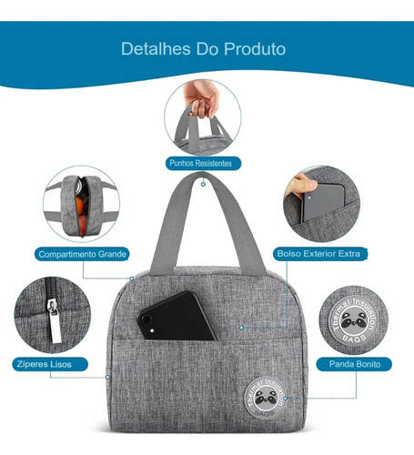 Bolsa Térmica Com Alça E Bolso Para Alimentos E Bebidas Violeta Liso