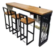 Comprar Mesa Desayunador Hierro Y Madera Con 4 Banquetas