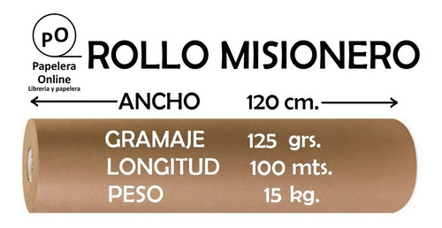 Rollo Bobina Papel Madera Misionero Puro 125gr-120cm-100mt. 