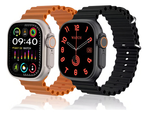 Smartwatch Watch 10 Ultra Plus Nfc A Prova D'água Chamada Caixa Laranja Pulseira Laranja Desenho Da Pulseira Ocean