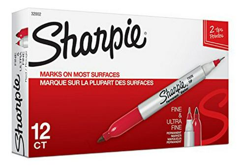 Marcadores Permanentes Sharpie Twin Tip, Rojo, 12 Uds.