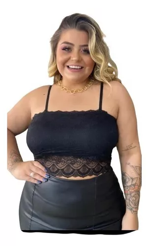 Top Renda Plus Size Cropped Bojo 46/48 Alça Larga Feminino