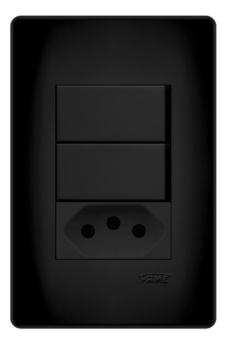 2 Interruptor Simples + 1 Tomada 20a Preto Black Fosco Fame