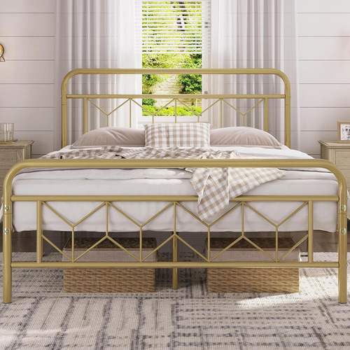 Base De Cama Yaheetech Dorada Matrimonial
