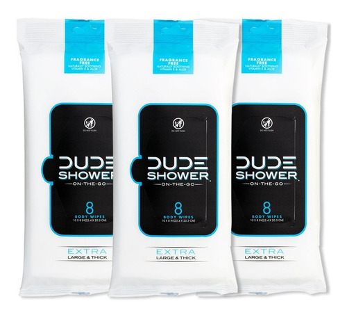 Dude Shower Body Wipes Unscented Naturally Soothing Aloe And