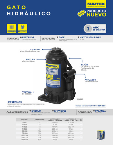 Gato Hidráulico De Botella, 4 Ton, Surtek Gbs4