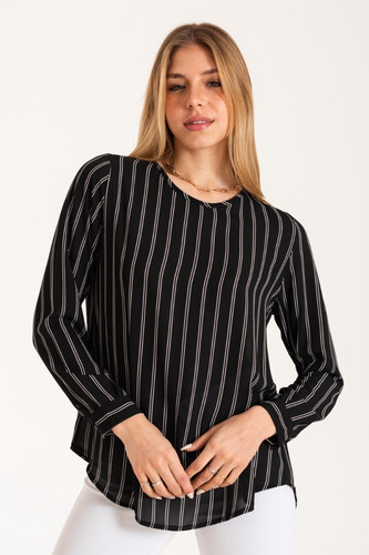 Blusa Crep Rayado Cuello Redondo