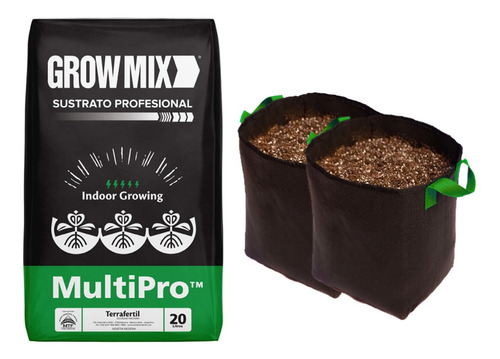 Sustrato Growmix Multipro 20lt Con Maceta Geotextil 10lt 2u