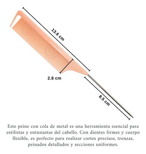 Peine Profesional Punta Metal Resistente Calor Micro-carbono Coral