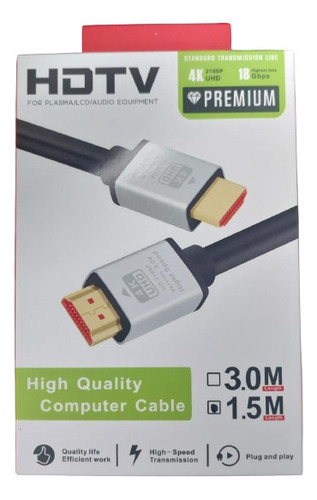 Cable Hdmi 4k 2160p 1,5mt Premium High Quality 18gbps 