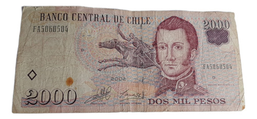 Billete Chileno De $2000 Año 2002 Circulado