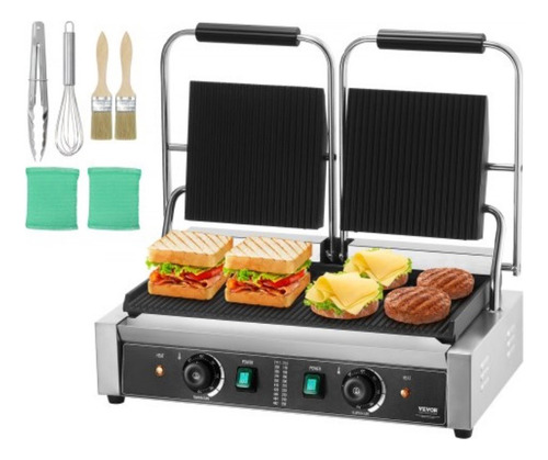 Parrilla Eléctrica Comercial Sandwichera Panini Plancha Dob Plateado