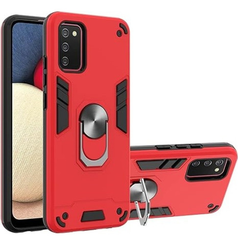 Funda Para Samsung A03s Con Anillo Metálico Rojo Antishock