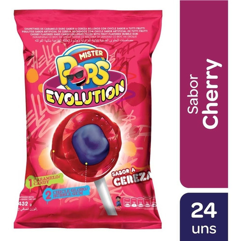 Chupetin Pop Evolution Cereza Chicle  X 24u - Sr Goloso