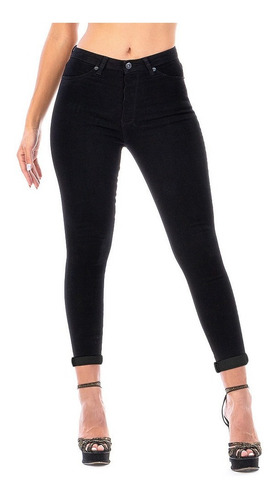 Imagen 3 de 7 de Pantalón Jeans Mezclilla Stretch Negro Dama Con Dobladillo
