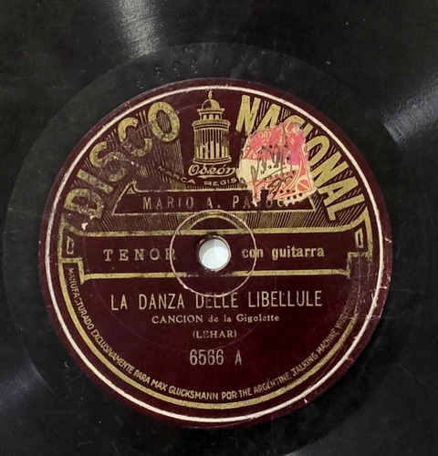 Disco Pasta 78 Rpm 10  Mario Pardo Odeon Disco Nacional 