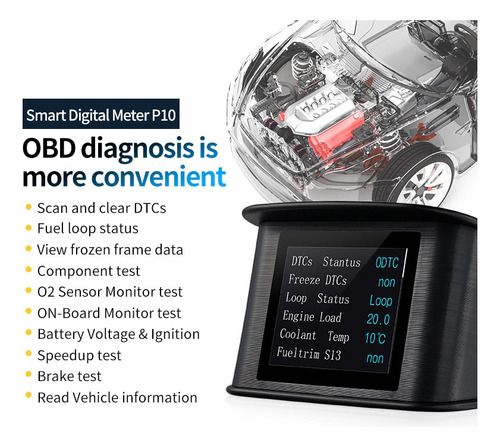 Display P10 Digital Hud Obd2: Consumo De Combustível Do Carr