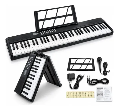 Teclado Piano Musical 61 Teclas Bluetooth Midi Recargable Negro