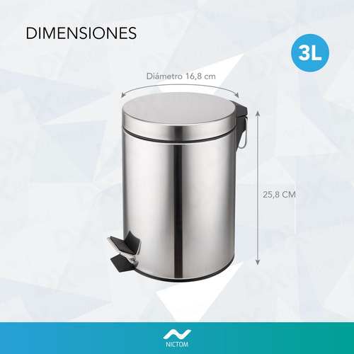 Tacho De Basura 3 Lts Nictom Acero Inoxidable Cestos