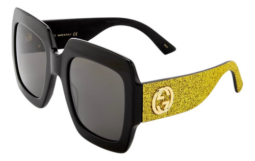 Gucci Lentes De Sol Black Square Frame Gold Glitter Gucci Black Square Gold Glitter Negro Negro Dorado Oscuro Dorado Oscuro