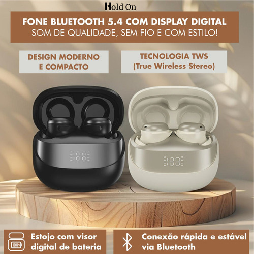 Fone De Ouvido Bluetooth Sem Fio Tws Com Display Hold On Digital