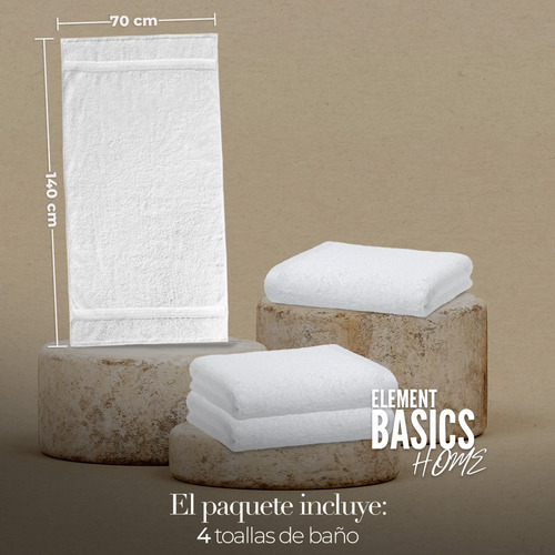 Juego De 4 Toallas Para Baño De Algodon Color Blanco 140*70 Lisa