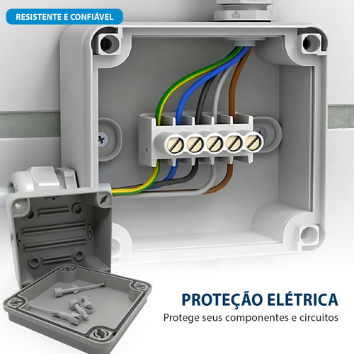 Kit 3un Caixa Passagem Vedada Sobrepor PVC Cinza 104x104x54mm CFTV