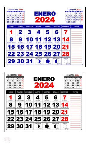 Calendario Mensual 2024 (tamaño Carta Taco 100 Unidades)