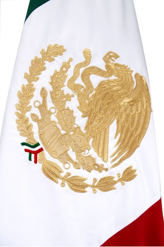 Bandera De Mexico Bordada En Hilos Dorados De 60x1.05