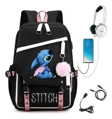 Mochila De Estudiante Recargable Usb Stitch