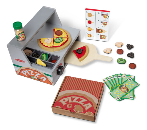 Melissa & Doug Mostrador Para Hornear Y Alistar Pizza, Juguete De Madera, Juego De Imitación, Ayuda A Fortalecer El Desarrollo Cognitivo (34 Piezas)