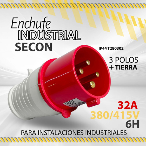 Enchufe Industrial Secon 3p+t 32amp- 380/415v 6h Rojo/ 10387