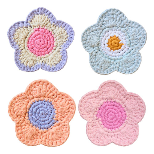 Posavasos Flor X Unidad Tejida Crochet Varios Colores