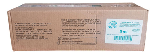 Dl Jeringa 5ml Sin Aguja Caja 100 Pzs 5 Ml
